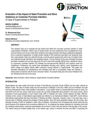 Evaluation of the Impact of Sales Promotion and Store Ambience on Customer Purchase Intention: a Case of Supermarkets in Pakistan