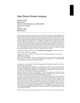 Fast Online Pointer Analysis