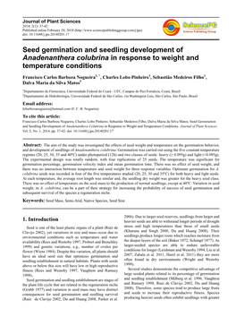 Seed Germination and Seedling Development of Anadenanthera Colubrina in Response to Weight and Temperature Conditions