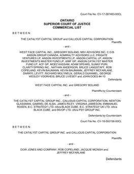 Ontario Superior Court of Justice Commercial List