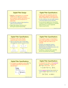 Digital Filter Design Digital Filter Specifications Digital Filter