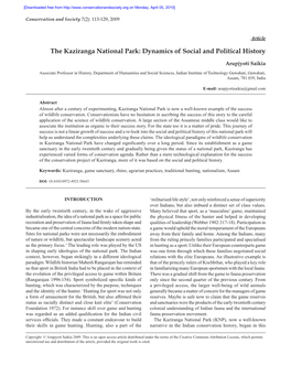 The Kaziranga National Park: Dynamics of Social and Political History