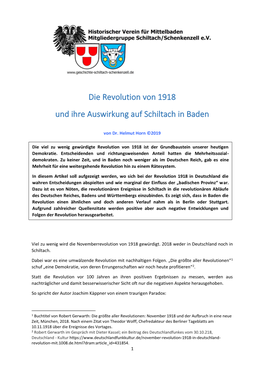 Die Revolution Von 1918 Und Ihre Auswirkung Auf Schiltach in Baden