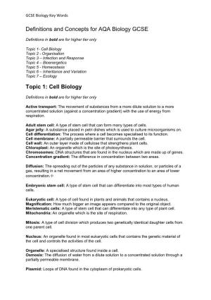 GCSE Biology Key Words