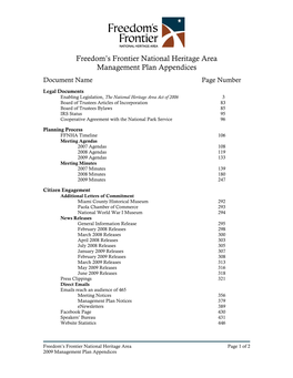 Freedom's Frontier National Heritage Area Management Plan Appendices