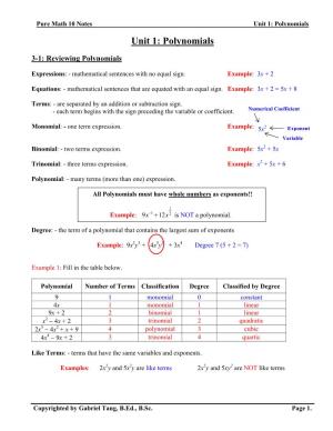 Polynomials Notes (Answers)