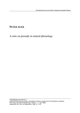 PETER AUER a Note on Prosody in Natural Phonology