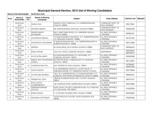 Municipal General Election, 2015 (List of Winning Candidates) Name of the Municipality : South Dum Dum
