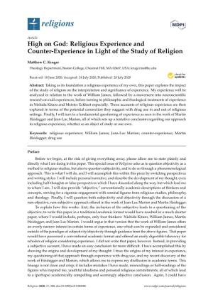 High on God: Religious Experience and Counter-Experience in Light of the Study of Religion