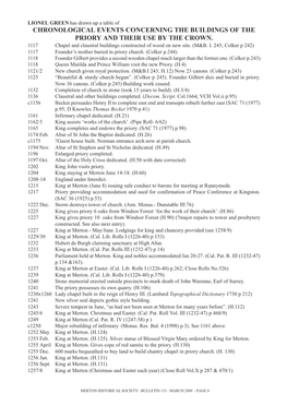 Chronological Events Concerning the Buildings of the Priory and Their Use by the Crown