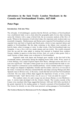 Adventures in the Sack Trade: London Merchants in the Canada and Newfoundland Trades, 1627-1648