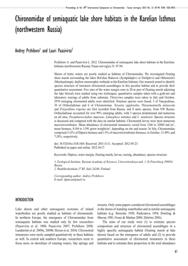 Chironomidae of Semiaquatic Lake Shore Habitats in the Karelian Isthmus (Northwestern Russia)