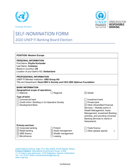 SELF-NOMINATION FORM 2020 UNEP FI Banking Board Election