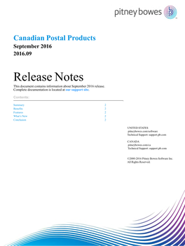 Canadian Postal Products V2016.09 Release Notes