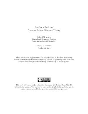 Feedback Systems: Notes on Linear Systems Theory