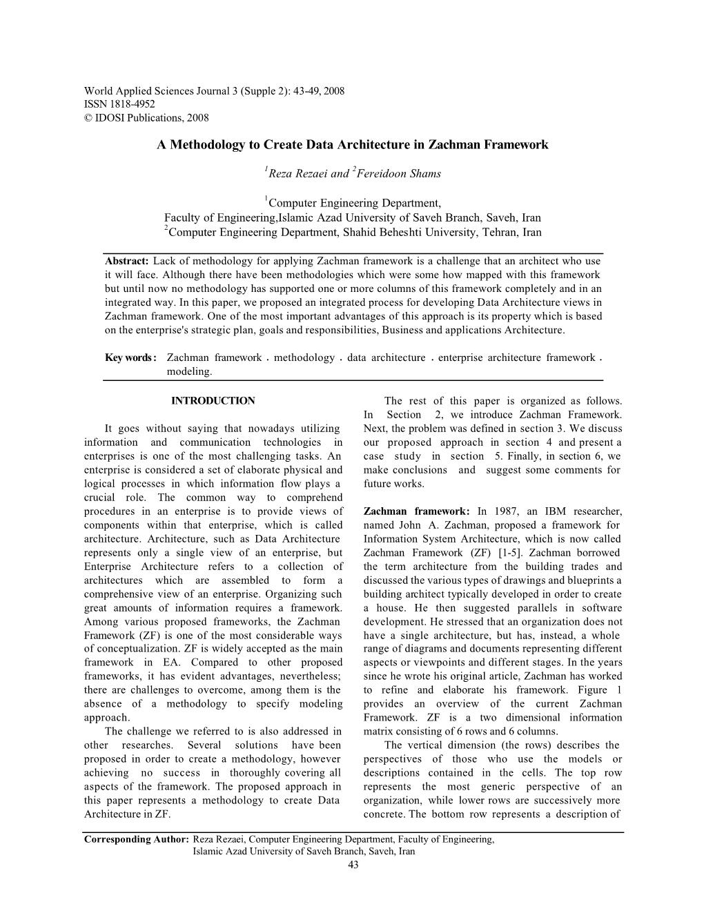 A Methodology to Create Data Architecture in Zachman Framework