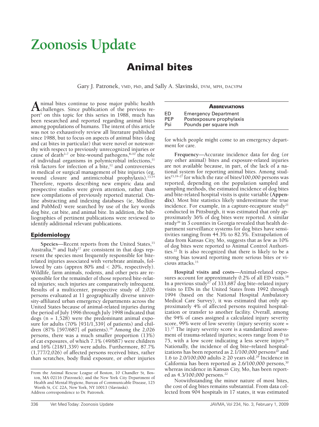 Zoonosis Update