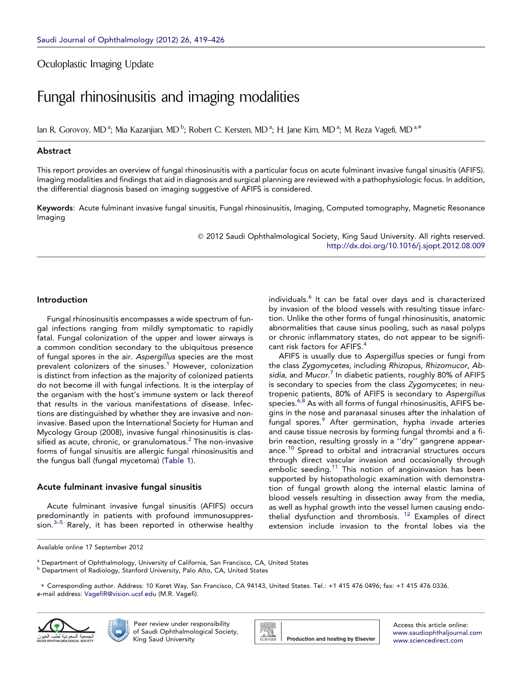 Fungal Rhinosinusitis and Imaging Modalities