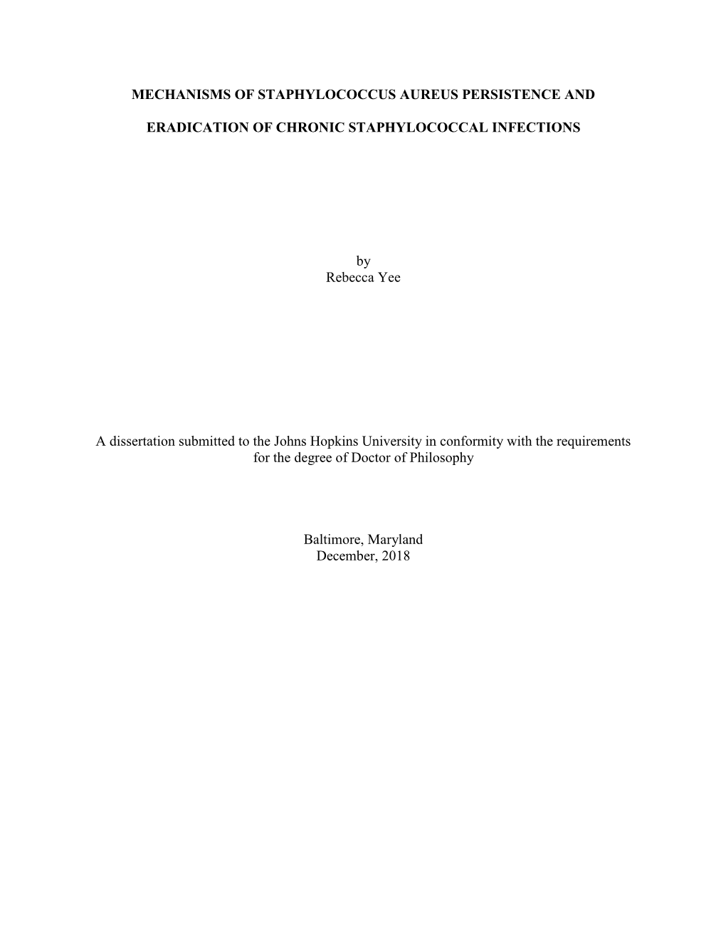 Mechanisms of Staphylococcus Aureus Persistence And