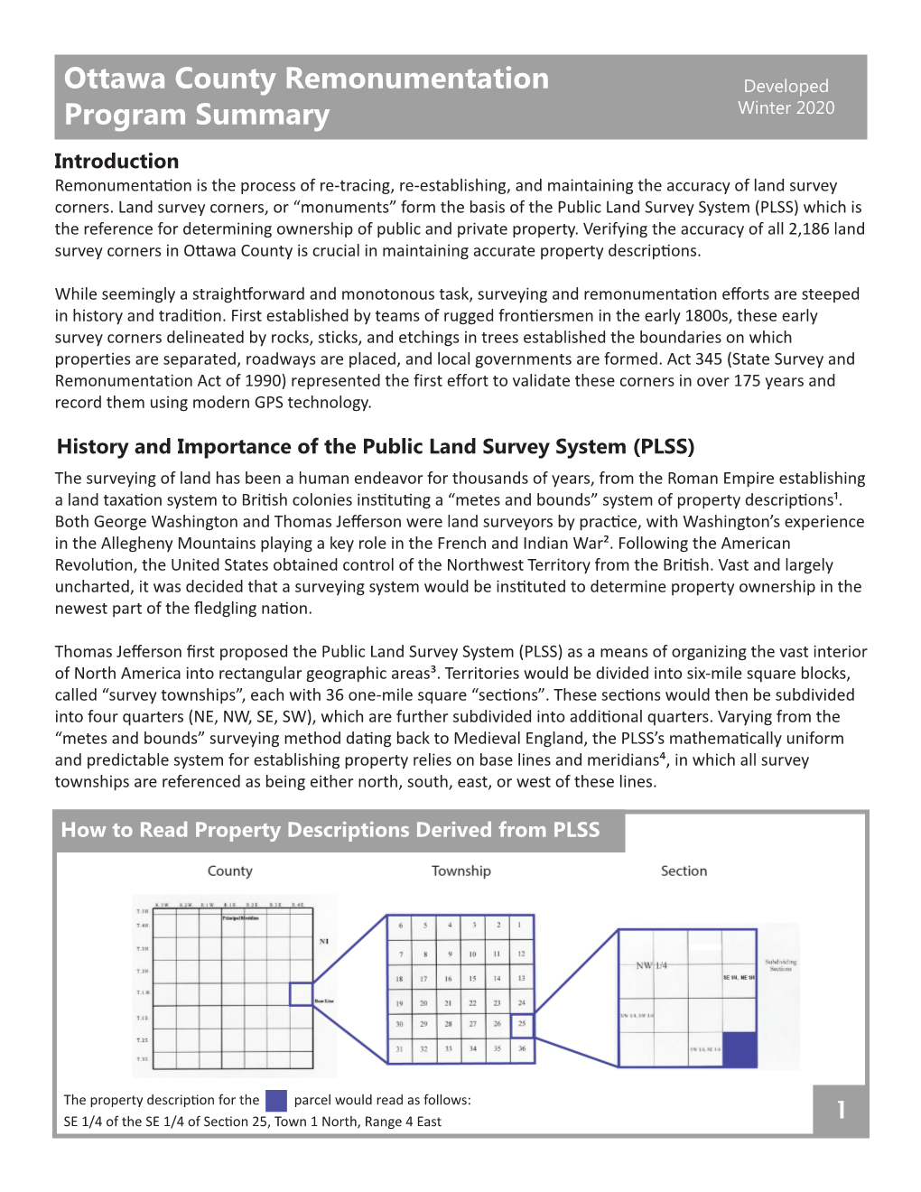 Ottawa County Remonumentation Program Summary