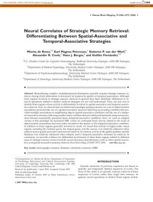 Neural Correlates of Strategic Memory Retrieval: Differentiating Between Spatial-Associative and Temporal-Associative Strategies