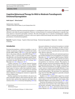 Cognitive Behavioural Therapy for Mild-To-Moderate Transdiagnostic Emotional Dysregulation