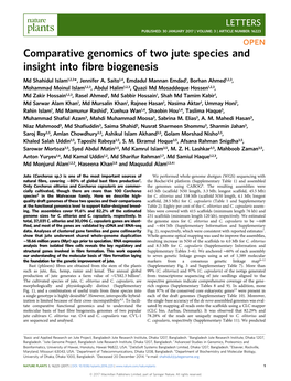 Comparative Genomics of Two Jute Species and Insight Into Fibre