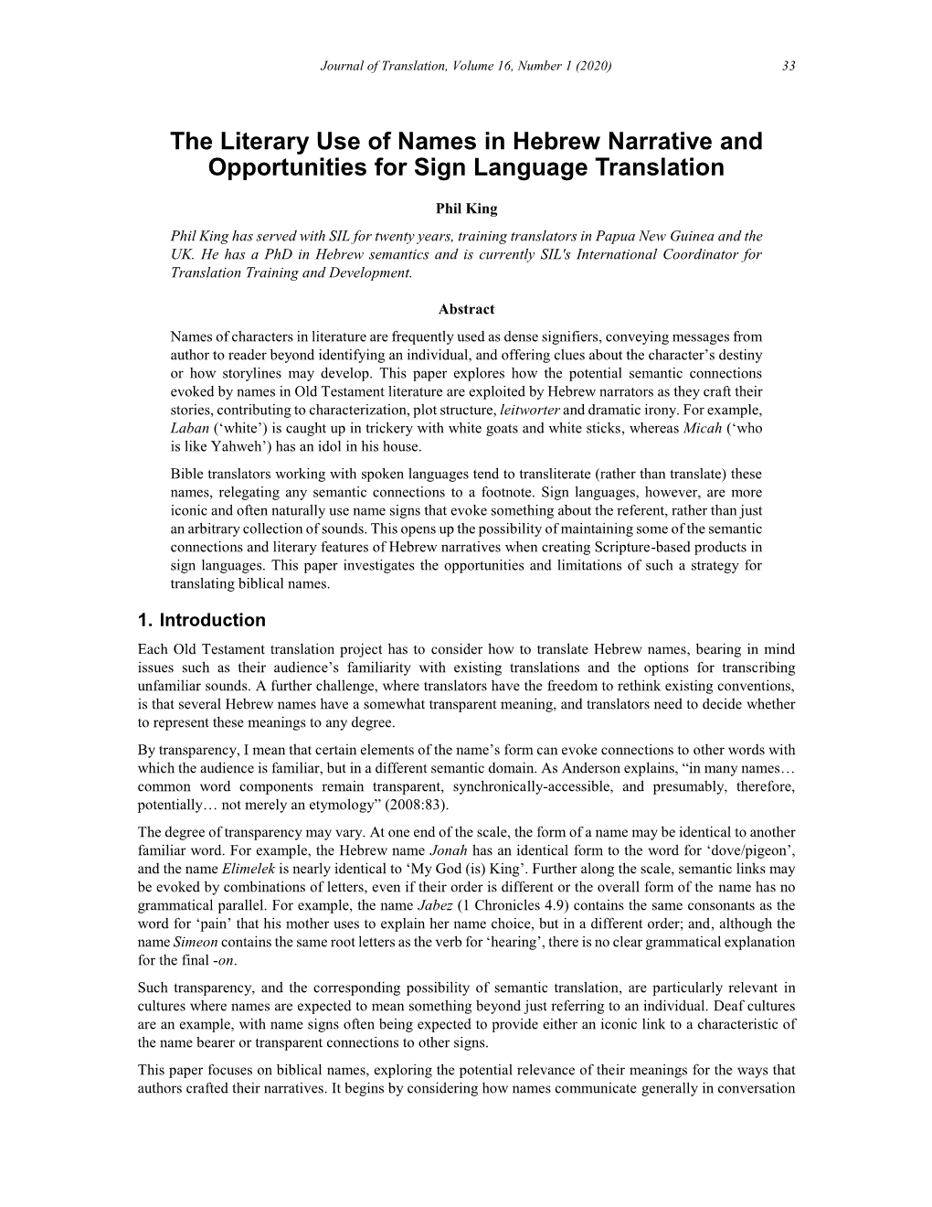 The Literary Use of Names in Hebrew Narrative and Opportunities for Sign Language Translation