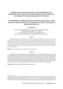 Potret Rasa Kebangsaan Di Wilayah Perbatasan Indonesia-Malaysia: Kasus Desa Long Nawang Malinau Dan Krayan Nunukan, Kalimantan Utara1