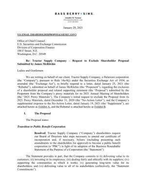 Tractor Supply Company – Request to Exclude Shareholder Proposal Submitted by James Mcritchie