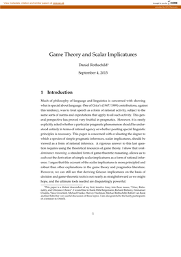 Game Theory and Scalar Implicatures