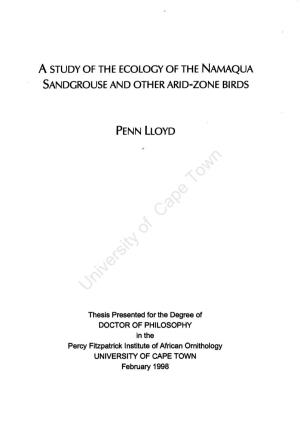 A Study of the Ecology of the Namaqua Sandgrouse and Other Arid-Zone Birds