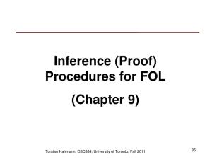 Inference (Proof) Procedures for FOL (Chapter 9)