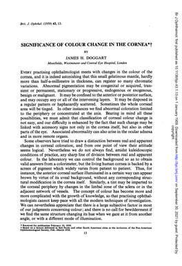 SIGNIFICANCE of COLOUR CHANGE in the CORNEA*T Sient