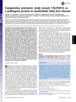 Comparative Proteomic Study Reveals 17Β-HSD13 As a Pathogenic Protein in Nonalcoholic Fatty Liver Disease