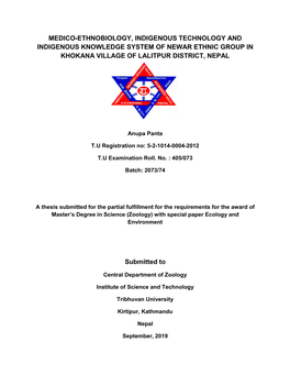 Medico-Ethnobiology, Indigenous Technology and Indigenous Knowledge System of Newar Ethnic Group in Khokana Village of Lalitpur District, Nepal