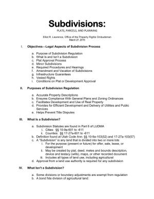 Subdivisions: PLATS, PARCELS, and PLANNING