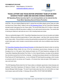 Texas Lottery and Texas Motor Speedway Team up on New Scratch