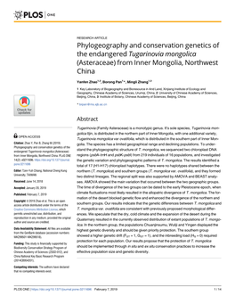 Phylogeography and Conservation Genetics of the Endangered Tugarinovia Mongolica (Asteraceae) from Inner Mongolia, Northwest China