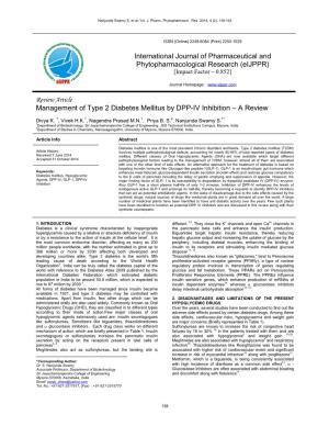 Review Article Management of Type 2 Diabetes Mellitus by DPP-IV Inhibition – a Review
