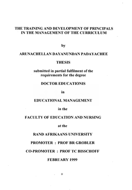 The Training and Development of Principals in the Management of the Curriculum