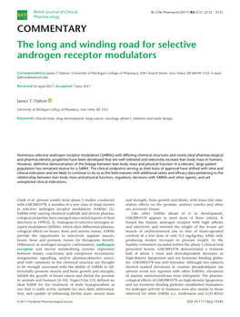 The Long and Winding Road for Selective Androgen Receptor Modulators