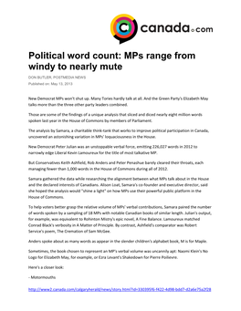 Political Word Count: Mps Range from Windy to Nearly Mute