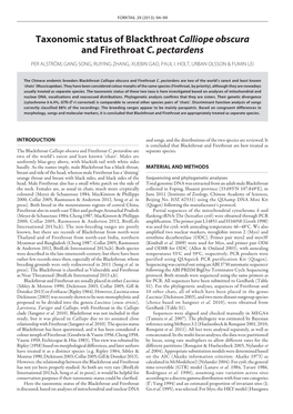 Taxonomic Status of Blackthroat Calliope Obscura and Firethroat C