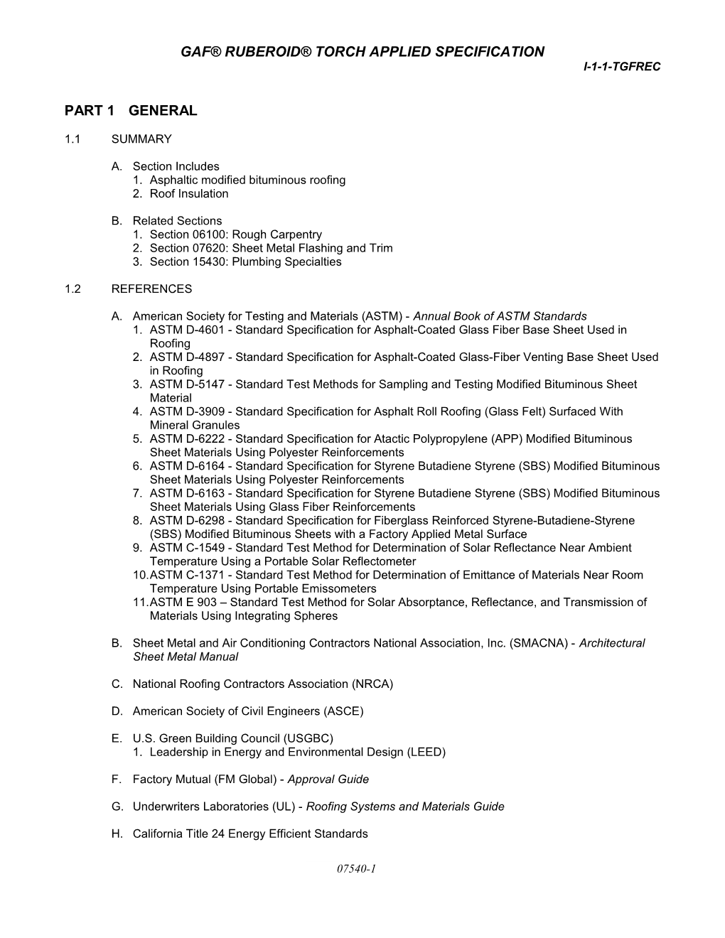 Gaf Ruberoid Torch Applied Specification