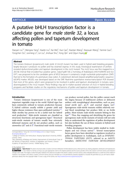 A Putative Bhlh Transcription Factor Is a Candidate Gene for Male Sterile 32