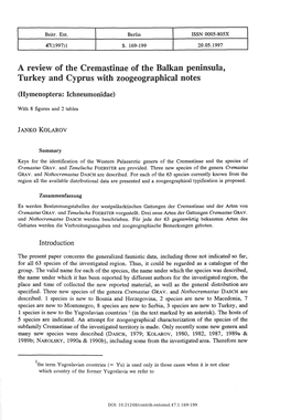A Review of the Cremastinae of the Balkan Peninsula, Turkey and Cyprus with Zoogeographical Notes