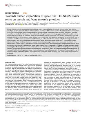 Towards Human Exploration of Space: the THESEUS Review Series on Muscle and Bone Research Priorities