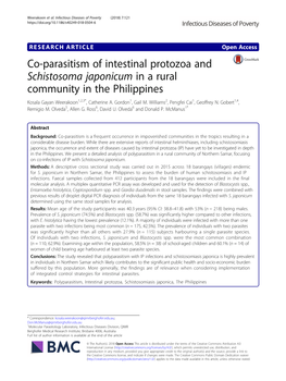 Co-Parasitism of Intestinal Protozoa and Schistosoma Japonicum in a Rural Community in the Philippines Kosala Gayan Weerakoon1,2,3*, Catherine A