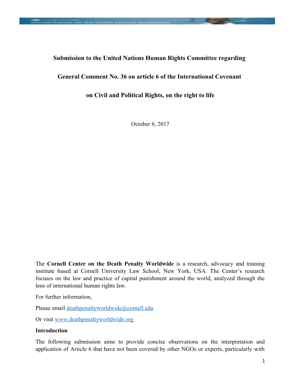 Submission to the United Nations Human Rights Committee Regarding